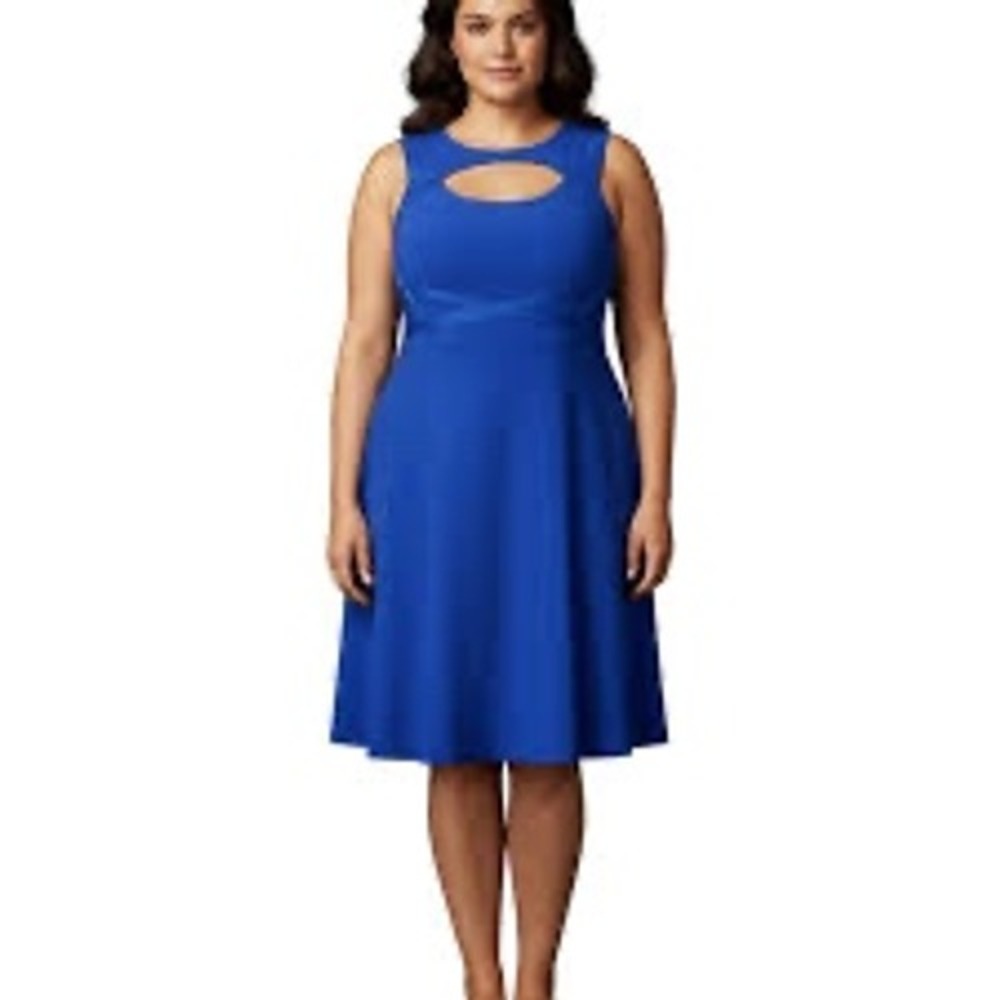 Women's Half-Moon Front Chest Cutout Ribbed Knit Fit & Flare Dress